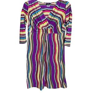 Vintage Sharon Young Empire Waist Striped Midi Dress Size M Stretchy